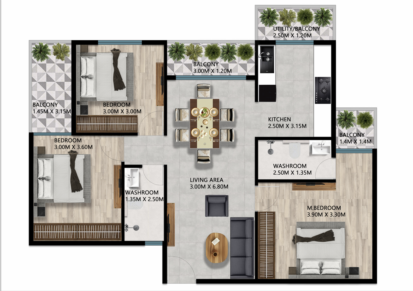 3 BHK Type 1